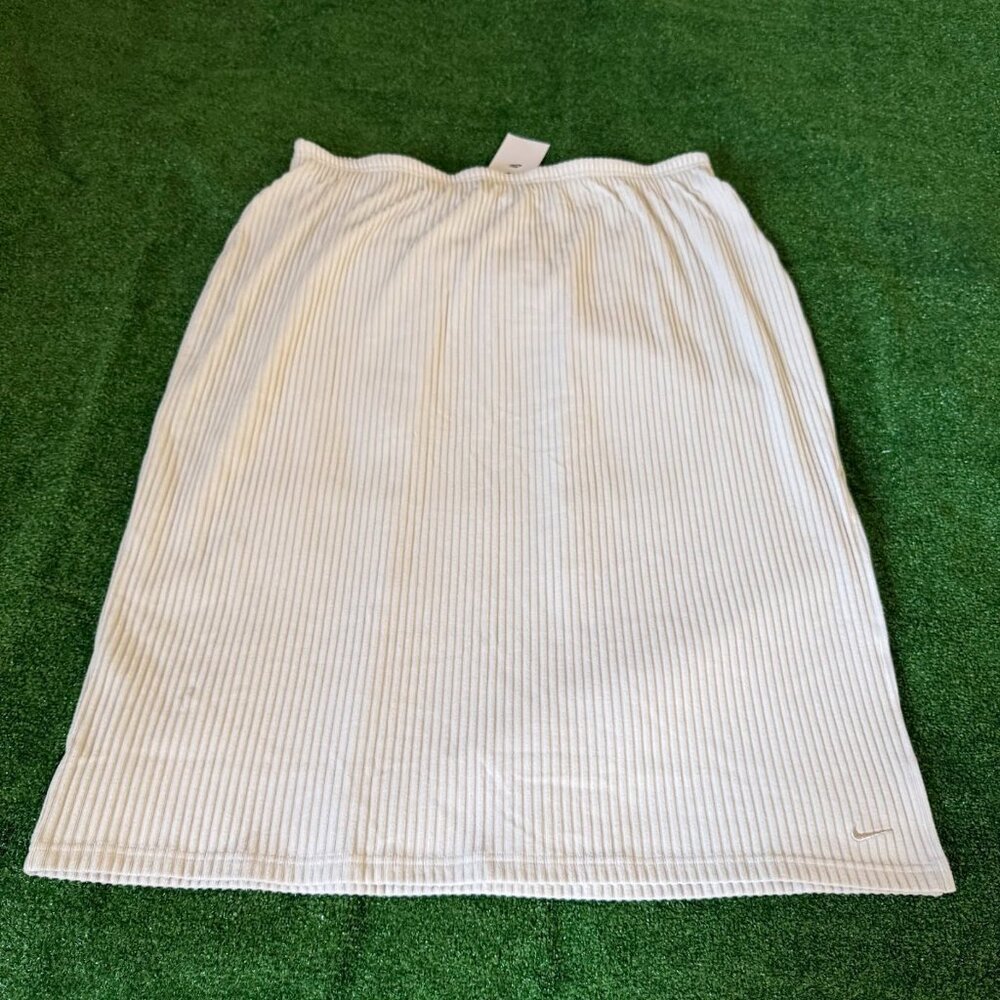 Nike Cream Elastic Waist Chill Knit Slim Ribbed Midi Skirt Plus Size 2X NWT